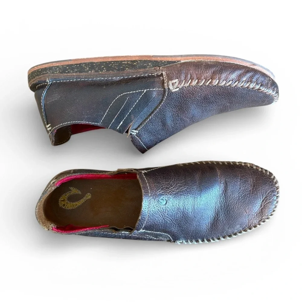 OluKai Ali'l Elua Dark Brown Leather Slip On Loafer Shoes‎ Size 9 M EU 42